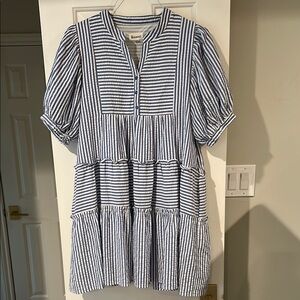 Blue and White Striped Seersucker Dress